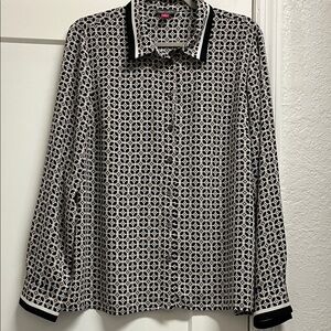 Vince Camuto Geometric Black, Tan and White Women’s Blouse Size Large